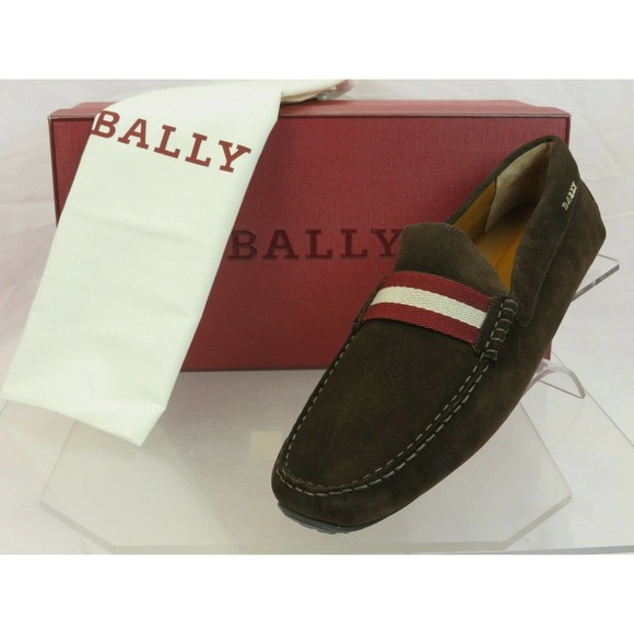 BALLY PEARCE COFFEE BROWN SUEDE WEB LOGO DRIVE LOAFERS US 10 EEE 43 ITALY main image 9